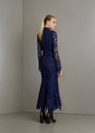 NAVY BLUE LACE LS. DRESS W/ MESH LINING