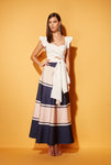 PINK & NAVY BLUE BANDAGE LONG SKIRT