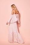 COLORFUL STRIPED FLAIR OFF SHOULDER LONG DRESS