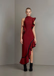 Burgundy & black ruffle bandage dress